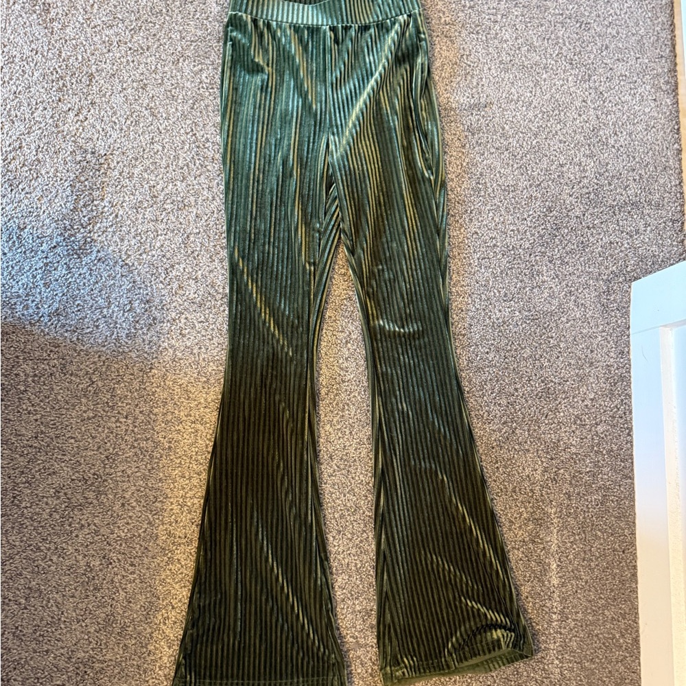 Green Velvet adult Flared Pants. Never worn